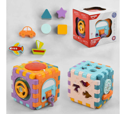 Логічний куб НЕ 0530 (12) на батарейках, підсвічування, мелодії, звуки тварин, сортер, в коробці