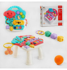 Столик логічний 668-18 (18) 2 види, піаніно, звуки, мелодії, пальчикові ігри, баскетбольне кільце, в коробці