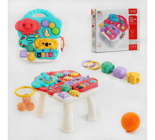 Столик логічний 668-18 (18) 2 види, піаніно, звуки, мелодії, пальчикові ігри, баскетбольне кільце, в коробці