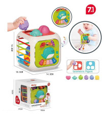 Музичний куб 688-87 (36) 7 в 1: піаніно, пальчикові ігри, брязкальце, сортер, рухомі шестерні, пірамідка, прорізувачі, мелодії, підсвічування, звукові ефекти, в коробці