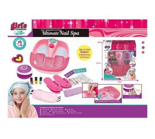 Набір для манікюру та педикюру MBK 529 (8) ванночка для ніг, утворення бульбашок, мелодія, лампа для сушіння лаку, лаки для нігтів, пилочка, одноразові капці, серветка, пов'язка для сну, в коробці