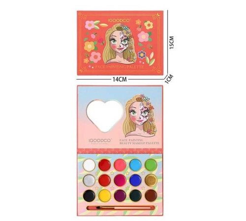 Косметика IG 3002 (192) аквагрим 15 кольорів,аплікатор, у плівці