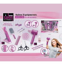 Набір перукаря YLQ 089 (24/2) стайлер, звук, підсвітка, 2 заколки, 2 щітки для волосся, бігуді, баночка для спрею, ножниці, фен та насадка до нього, в коробці