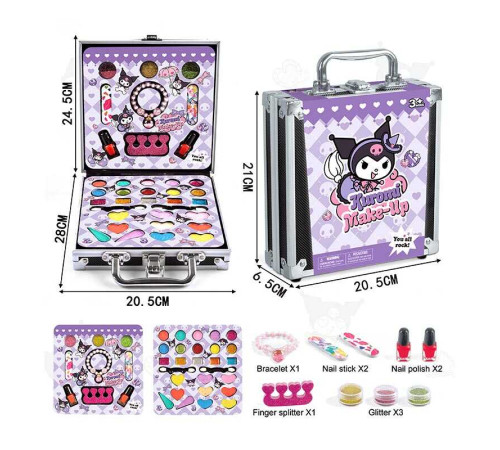 Косметика FT 2077 D (48) тіні, помади, блискітки, лаки, бафи, браслет, у валізі