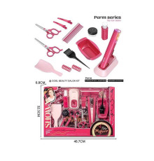 Набір перукаря 2801-4 (24/2) стайлер на батарейках, звук, підсвітка, гребінці, щітка, затискачі для волосся, ножиці, флакончики, бігуді, в коробці