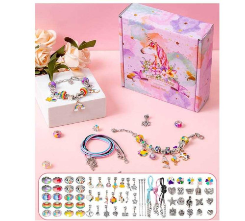 Набір прикрас DLS 1106 (100) "Веселковий бокс", основи для браслетів, намистини, підвіски, в коробці