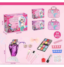 Набір косметики 40010 (60/2)12 тіней, пензлики, помада, шпилька, наклейки, пилочка, розділювачі для пальців, дзеркало, сумочка, косметичка, 2 види, в коробці