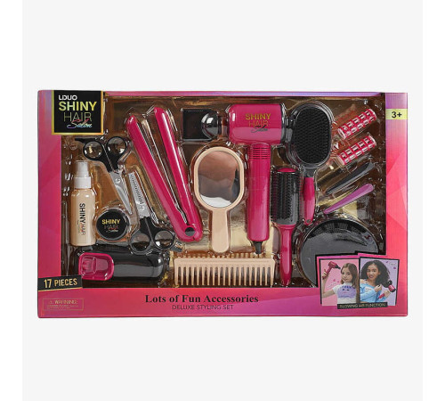 Набір перукаря 626026 (18) 17 аксесуарів, світло, звук, стайлер, фен видуває повітря, бігуді, заколки, щітки, гребінець, люстерко, у коробці
