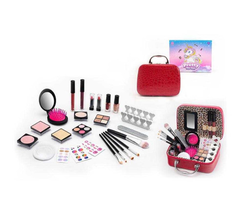Набір косметики 2620 С (36/2) лаки, пензлики, помади і блиски для губ, тіні, рум'яна, щітка для волосся, в коробці