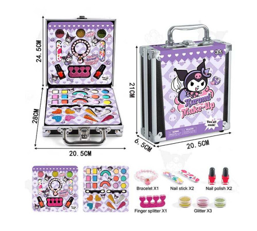 Косметика FT 2077 E (48) тіні, помади, блискітки, лаки, бафи, браслет, у валізі