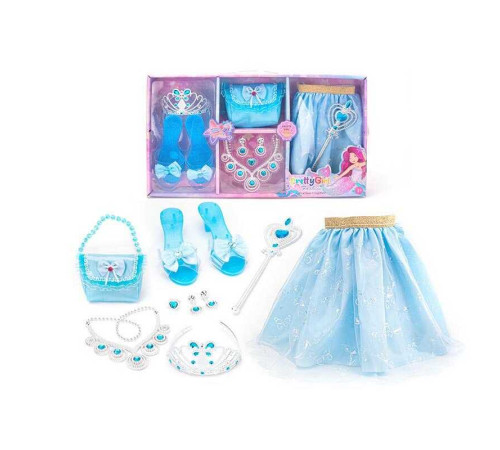 Набір аксесуарів 6026-1 (24/2) спідничка, сумочка, туфельки, корона, намисто, сережки, каблучка, чарівна паличка, в коробці