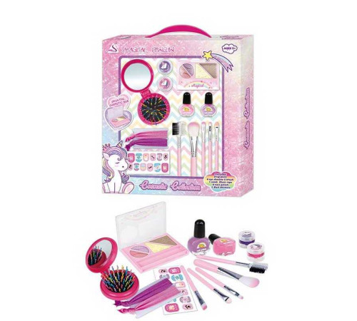 Набір косметики J 1127 (24/2) дзеркало, щітка для волосся, тіні, блиск для губ, лак, пензлики, в коробці