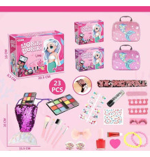 Набір косметики 40012 (60/2) 2 види, тіні, помада, лак для нігтів, накладні вії, накладні нігті, 3 браслети, заколка, сумочка, валіза-органайзер, в коробці
