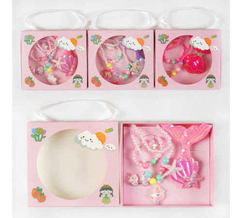 Набір прикрас C 63935 (260) 3 види, “Русалонька”, намисто, сережки-кліпси, шпильки, каблучка, в коробці, ВИДАЄТЬСЯ ТІЛЬКИ МІКС ВИДІВ