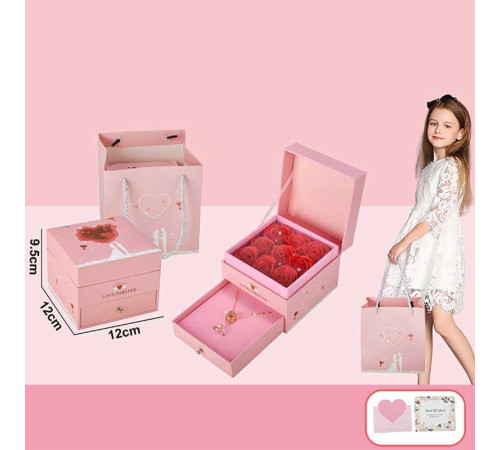 Набір прикрас 769-11 (144/2) висувна шухляда, підвіска, каблучка, бутони троянди, листівка, паперовий пакет, в коробці