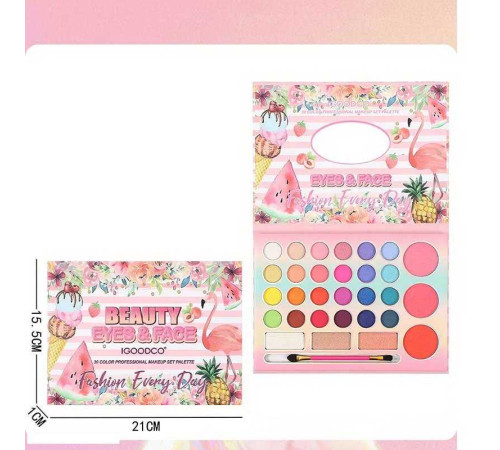 Косметика IG 3086 (144/12) палетка, 30 кольорів, пензлик, дзеркальце, у плівці