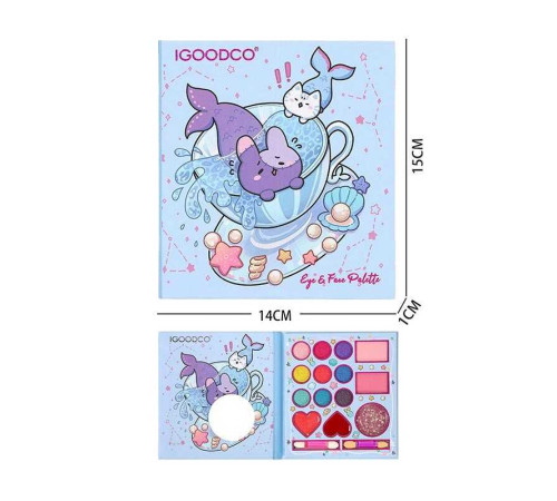 Косметика IG 35511 (192) 9 кольорів тіней та аплікатори, рум'яна, блиск для губ, у коробці