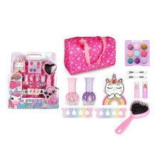 Набір косметики ZR 32 A (36/2) палетка тіней та глітерів, лак для нігтів, помада, аплікатори, щітка для волосся, розділювач для пальчиків, сумка, в коробці