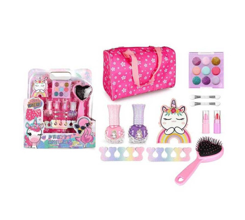 Набір косметики ZR 32 A (36/2) палетка тіней та глітерів, лак для нігтів, помада, аплікатори, щітка для волосся, розділювач для пальчиків, сумка, в коробці