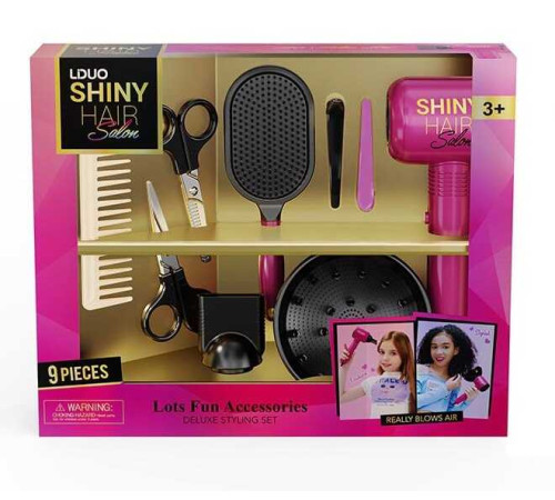 Набір перукаря 626028 (24) 9 аксесуарів, фен видуває повітря, 2 насадки, ножиці, 2 заколки, гребінець, люстерко, у коробці