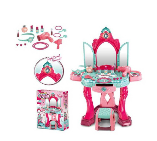 Трюмо 008-989 (6) світло, звук, стільчик, косметика, фен, потрійне дзеркало, аксесуари, в коробці