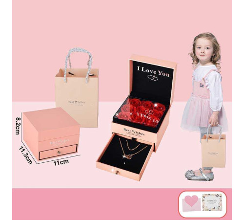 Набір прикрас 769-13 (144/2) висувна шухляда, підвіска, бутони троянди, листівка, паперовий пакет, в коробці