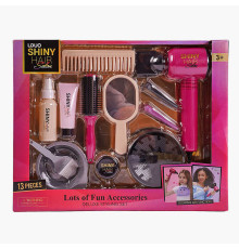 Набір перукаря 626015 (18) 13 аксесуарів, фен видуває повітря, 2 насадки, 2 заколки, гребінець, щітка, люстерко, в коробці