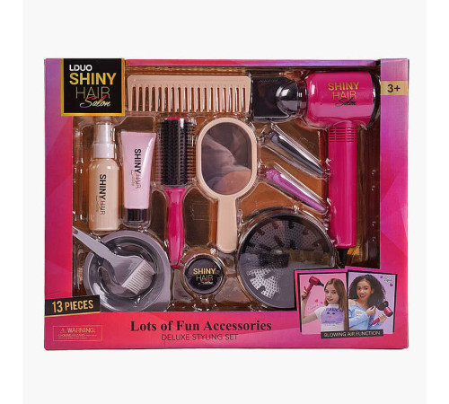 Набір перукаря 626015 (18) 13 аксесуарів, фен видуває повітря, 2 насадки, 2 заколки, гребінець, щітка, люстерко, в коробці