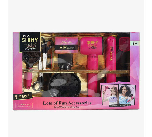 Набір перукаря 626029 (18) 9 аксесуарів, світло, звук, стайлер, фен видуває повітря, 2 насадки, щітка, 2 пари ножиць, у коробці