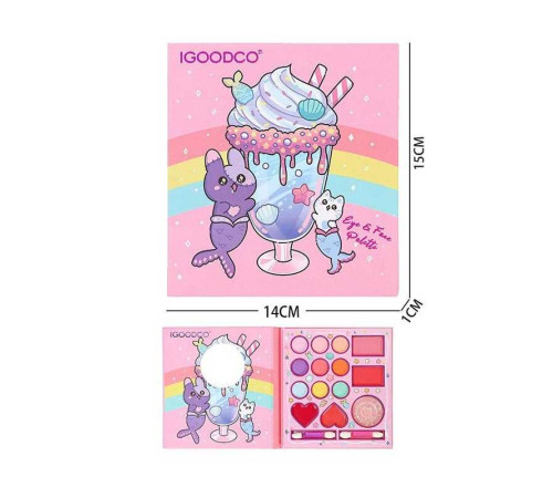 Косметика IG 35512 (192) 9 кольорів тіней та аплікатори, рум'яна, блиск для губ, у коробці