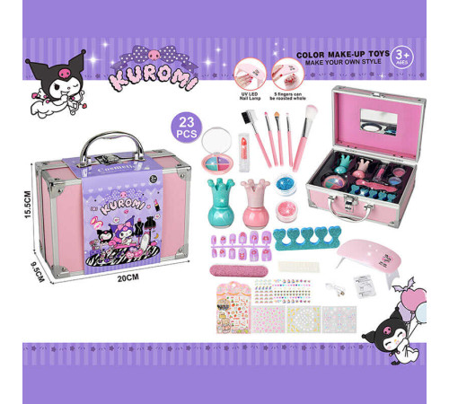 Набір косметики 768-76 C (60/2) лампа, тіні, блискітки, помада, аксесуари для манікюру, пензлики для макіяжу, у валізі