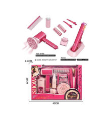 Набір перукаря 2802-4 (36/2) підсвічування, функціональний фен з підставкою, затискачі, 2 насадки, гребінець, бігуді, пляшечка з розпилювачем, резинки, в коробці