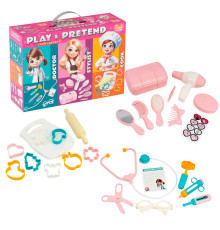 гр Подарунковий набір 2277 (5) "Technok Toys", 3 в 1, стетоскоп, термометр, бланк рецептів, качалка, формочки, фен, щітка, дзеркальце, в коробці