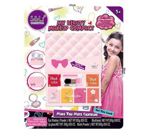 Косметика S 22827 (96/4) 6 тіней, 6 рум'ян, 6 блисків для губ, аплікатор, пензлики, на листі