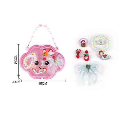 Набір прикрас А 114-2 (160/2) браслет, кліпси, заколка-бантик, каблучка, резинка для волосся, в сумці