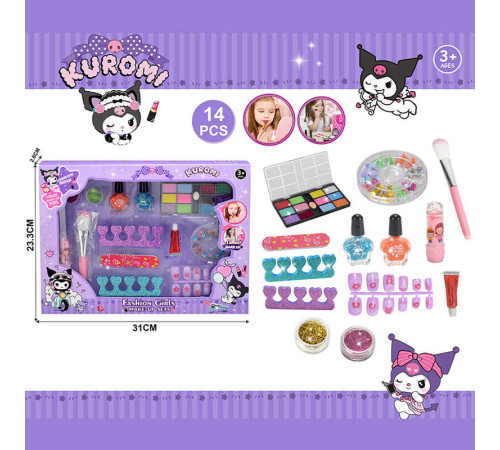 Набір косметики 765-5 C (144/2) тіні, лак, блискітки, бальзам, пензлик, аксесуари для манікюру, накладні нігті, в коробці