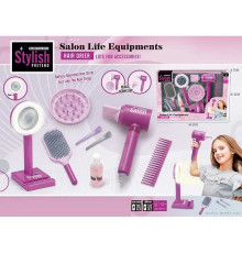Набір перукаря YLQ 093 (24/2) звук, підсвітка, шпильки, фен та насадки, щітки для волосся, баночка для спрею, дзеркало з підсвіткою, в коробці