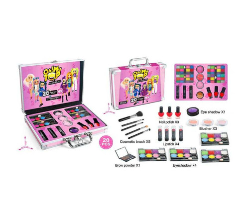 Косметика FT 2043 (36) пакування англ. та рос. мовами, 20 елементів, тіні, помади, рум'яна, лаки для нігтів, пензлики, у валізі