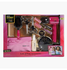 Набір перукаря 626018 (18) 14 аксесуарів, фен видуває повітря, 2 насадки, 2 бігуді, 2 заколки, гребінець, щітка, ножиці, у коробці
