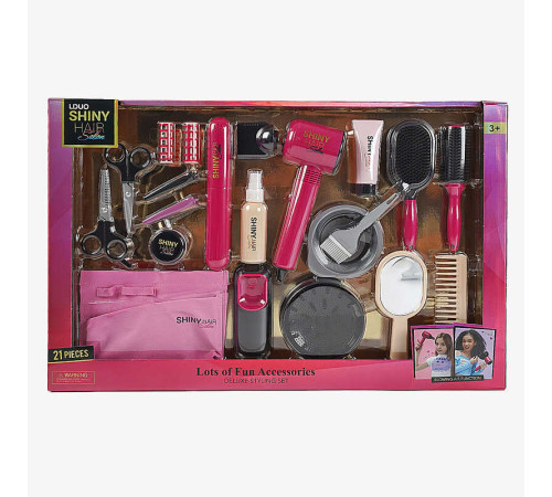 Набір перукаря 626032 (12) 21 аксесуар, світло, звук, стайлер, фен видуває повітря, бігуді, заколки, щітки, гребінець, люстерко, у коробці
