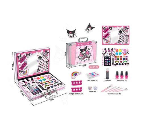 Косметика FT 2076 A (36) 40 елементів, тіні, глітер, помада, лаки для нігтів, накладні нігті, пензлики для макіяжу, пилочка, розділювачі для педикюру, у валізі