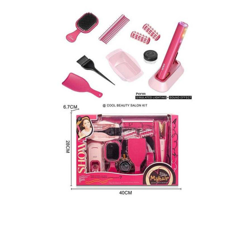 Набір перукаря 2802-6 (36/2) стайлер, звук, підсвітка, гребінець, щітка, флакончики, резиночки, мисочка для фарби, в коробці