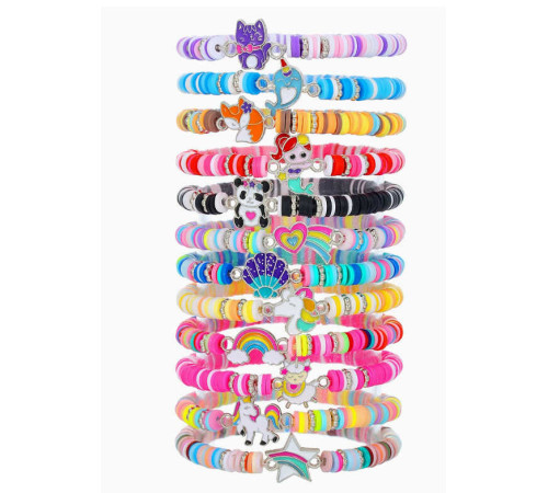 Набір браслетів C 73478 (230) 12 браслетів, гумові намистини, металева прикраса, еластична резинка, в пакеті
