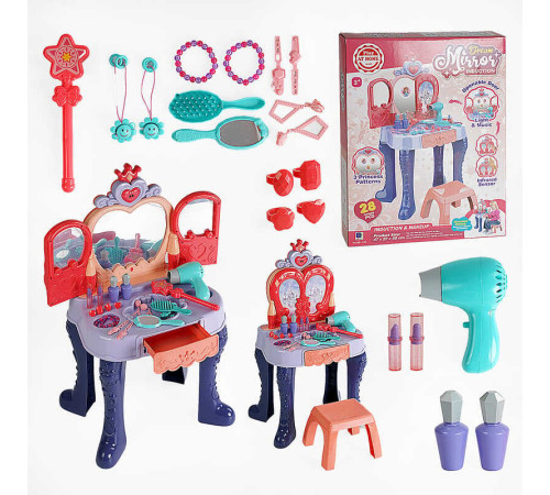 Трюмо 661-132 (6) 28 елементів, світло, звук, фен на батарейках, стільчик, аксесуари, в коробці