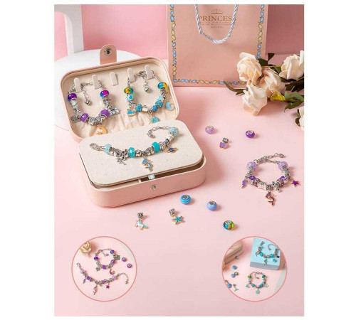 Набір прикрас DLS 1132 (48) 12 основ браслетів, шарми, шкатулка, в коробці