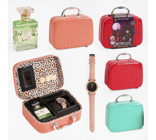 Набір аксесуарів 768-47 (60/2) 3 кольори, наручний годинник, парфуми, у валізі, ВИДАЄТЬСЯ МІКС ВИДІВ