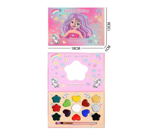 Аквагрим IG 3003 (192) палетка, 13 кольорів, дзеркальце, пензлик, у плівці