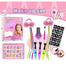 Набір прикрас L 5304 (120/2) 3 ручки з блискітками, прядки, резинки, лак для нігтів, наліпки, в коробці