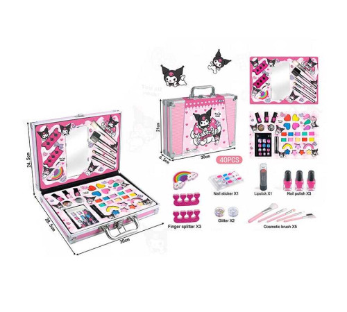 Косметика FT 2076 B (36) дзеркало, тіні, рум'яна, помада, лаки для нігтів, накладні нігті, пензлики для макіяжу, пилочка, розділювачі для педикюру, у валізі