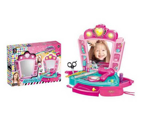 Трюмо YK 6646 (12) на батарейках, звук, підсвітка, фен, бігуді, гребінець, ножиці, в коробці